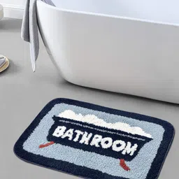 FABINALIV Blue & White Textured Anti-Skid Bath Mat-image-4