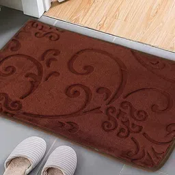 CURIOUS LIFESTYLE Coffee Brown Floral-Embossed Cotton Anti Slip Door Mat-picture-2