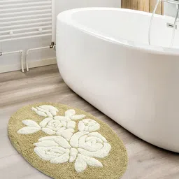 Saral Home Beige & White Handmade Oval-Shaped Bathmat-14