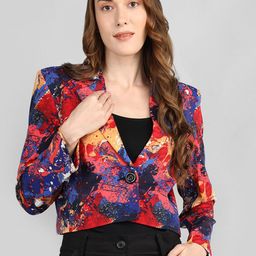 CHKOKKO  Abstract Printed Single-Breasted Stylish Crop Overcoat-26