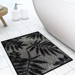 Athom Trendz Grey & Black Leaf Designer Soft Anti Skid Bath Mat-5