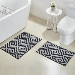 Pano White & Black Patterned 2000 GSM Anti-Skid Bath Rugs-20