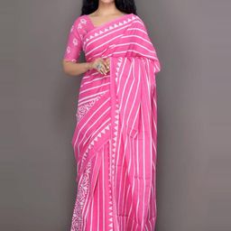 clothonus Striped Print Jaipuri Cotton Ikat Saree-image-37