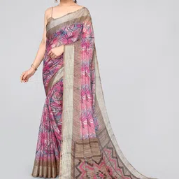 MIRCHI FASHION Pink Floral Printed Zari Saree-picture-35