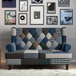 urban ladder Minnelli 2 Seater Fabric Loveseat in Indigo Patch Work Colour-picture-22
