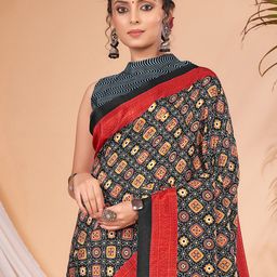 Saree mall Ajrak Block Silk Blend Block Print Sarees image 2