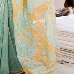 Anouk Blue Abstract Printed Zari Pure Cotton Block Print Saree image 5
