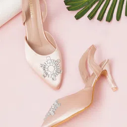 FABBHUE Embellished Pointed Toe Party Slim Mules With Backstrap-13