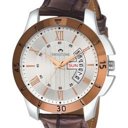 SWISSTONE Men Silver Dial & Brown Leather Strap Analogue Watch-picture-41