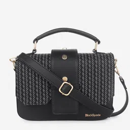 Black Spade Printed Structured Satchel Bag-45