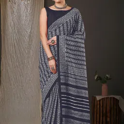 Anouk Grey & White Batik Printed Bhagalpuri Saree-picture-57