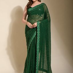 Anouk Green Embellished Beads and Stones Pure Georgette Saree-image-19