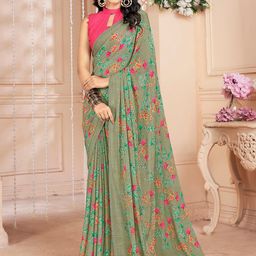 Mitera Floral Printed Pure Chiffon Bagru Saree-image-9
