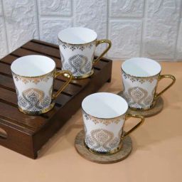 femora Gold 160 ml Ceramic Vinyl Print (Set of 4) Tea Cup Set-picture-8