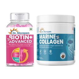 Dr. Morepen Biotin+ Advanced 60 Tablets & Marine Collagen 250g Combo,  2 Piece(s)/Pack  Unflavoured & Chocolate -29