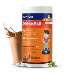 Supermilk Gritzo Weight+ for Boy 7-12 Yrs Personalized Protein & Nutrition Drink Mix,  400 g  Double Chocolate -image-89