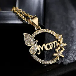 VIEN Gold-Plated Cubic Zirconia-Studded Pendant With Chain-image-45