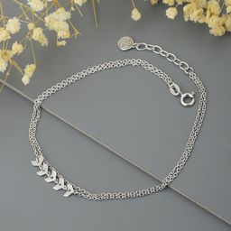 Carlton London 925 Sterling Silver-Silver-Toned Rhodium-Plated Anklet-image-98