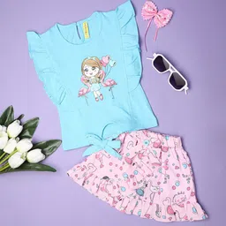 V-Mart Kids Round Neck Short Sleeves Printed Top with Skirt-image-98