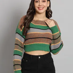 BROOWL Colourblocked Woollen Crop Pullover Sweater-image-19