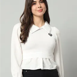 BROOWL Shirt Collar Woollen Shirt With Attached Sweater-image-26
