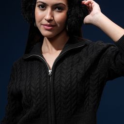 Tokyo Talkies Women Cable Knit Crop Cardigan-image-48