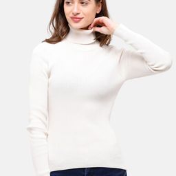 98 Degree North Women Off White Ribbed Pullover-image-99