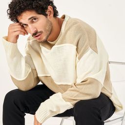 Styli Men Tonal Color blocked Oversized Fit Crew Neck Sweater-image-60