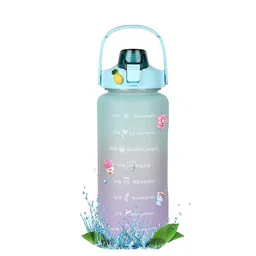 HOUSE OF QUIRK Blue 3D Sticker Printed Water Bottle with Straw - 2 L-34