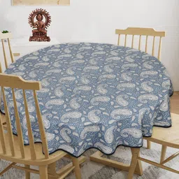 INDHOME LIFE Grey & Blue Ethnic Motif-Printed Pure-Cotton 4-Seater Table Cover-picture-40