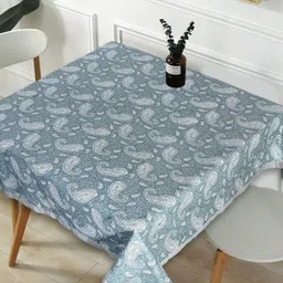 INDHOME LIFE Grey & Blue Ethnic Motif-Printed Pure-Cotton 4-Seater Table Cover-18
