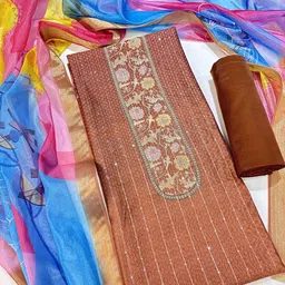 KALINI Digital Printed Sequined Chanderi Cotton Unstitched Dress Material-picture-19