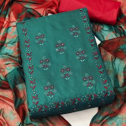 MANVAA Ethnic Motifs Embroidered Sequinned Pure Silk Unstitched Dress Material-14