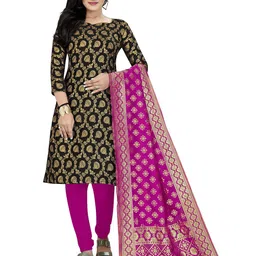 MANVAA Ethnic Motifs Woven Design Banarasi Silk Unstitched Dress Material-image-66
