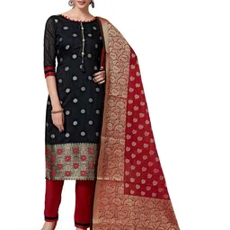 MANVAA Ethnic Motifs Woven Design Banarasi Silk Unstitched Dress Material-48