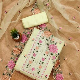KALINI Ethnic Motifs Embroidered Organza Unstitched Dress Material-image-51