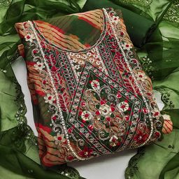 KALINI Striped Printed Beads and Stones Detail Unstitched Dress Material-image-10