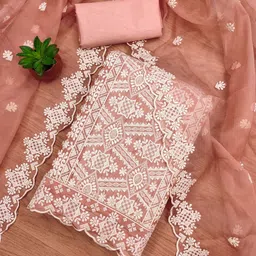 KALINI Floral Embroidered Chanderi Unstitched Dress Material-image-6