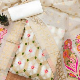 LeeliPeeri Designer Floral Woven Design Zari Unstitched Dress Material-image-63