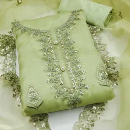KALINI Floral Embroidered Sequinned Organza Unstitched Dress Material-image-67