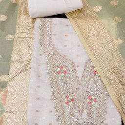 SALWAR STUDIO Off Floral Embroidered Unstitched Tissue Dress Material-image-45