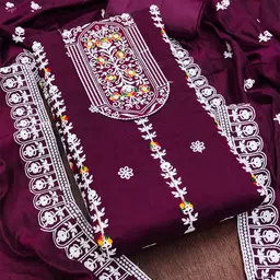 KALINI Purple & White Embroidered Unstitched Dress Material-0