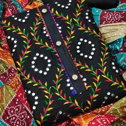 Sidhidata Ethnic Motifs Embroidered Mirror Work Detail Unstitched Dress Material-image-10