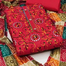 Peachmode Floral Embroidered Mirror Work Unstitched Dress Material-image-46