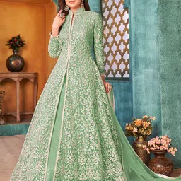 ODETTE Embroidered Semi-Stitched Dress Material-image-34