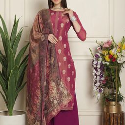 Stylee LIFESTYLE Maroon Pure Silk Unstitched Dress Material-image-50