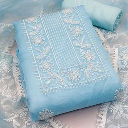 KALINI Ethnic Motifs Embroidered Organza Unstitched Dress Material-image-21