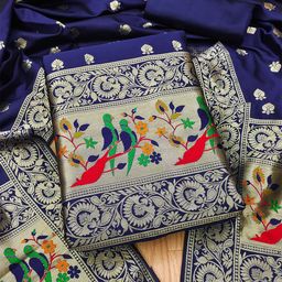 LeeliPeeri Designer Floral Woven Design Zari Unstitched Dress Material-image-14