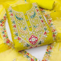 Peachmode Embroidered Organza Unstitched Dress Material-image-12