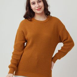Zink London Women Mustard Ribbed Pullover Sweater-picture-35
